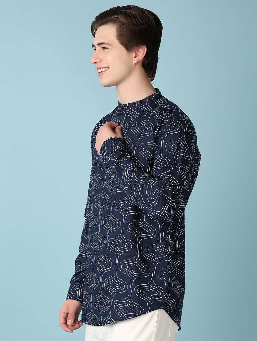 men printed mandarin neck short kurtas - 21073248 -  Standard Image - 1