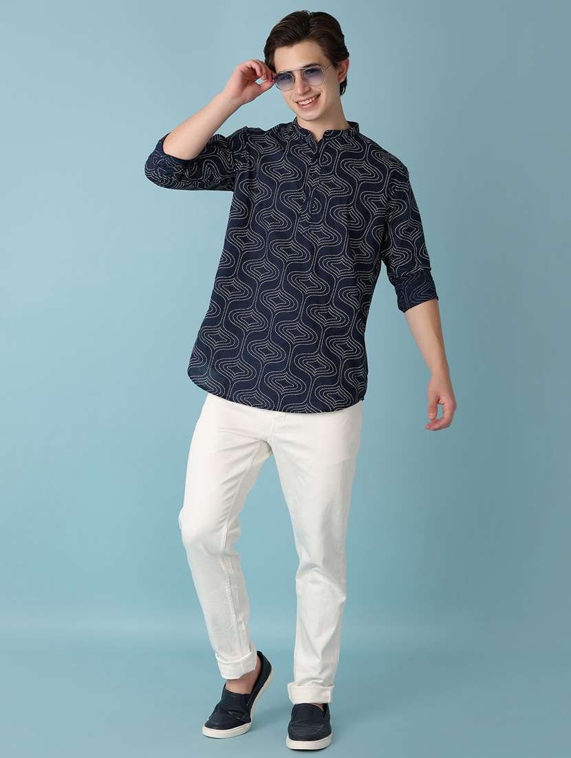men printed mandarin neck short kurtas - 21073248 -  Standard Image - 4
