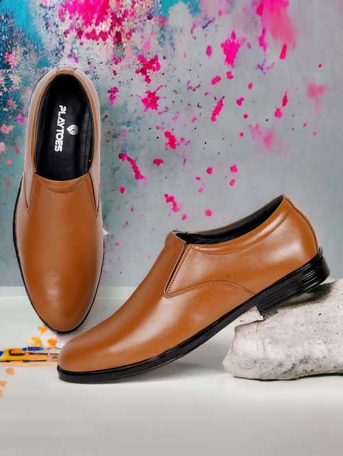 tan leather slip on derbies - 21073402 -  Standard Image - 0