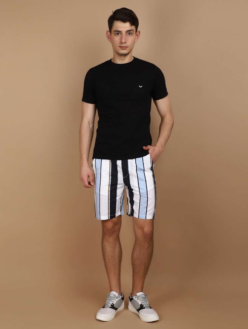 men striped mid rise cotton shorts - 21073890 -  Standard Image - 4