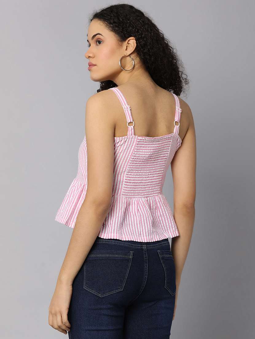 women striped shoulder strap peplum top - 21073931 -  Standard Image - 1