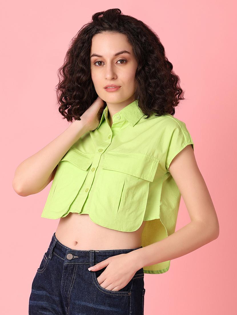 green solid regular shirt - 21073956 -  Standard Image - 1