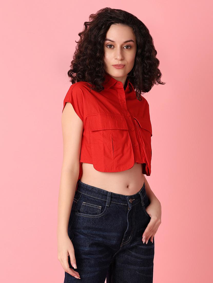 red solid regular shirt - 21073957 - Standard Image - 1