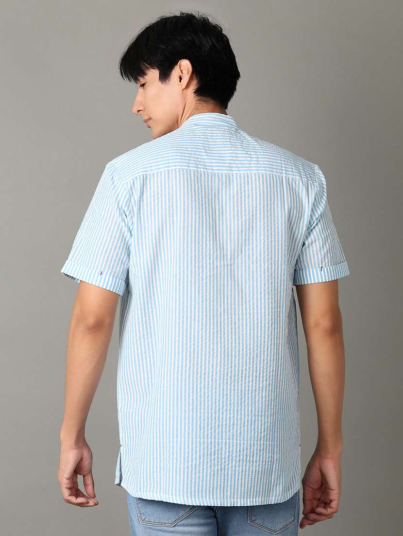 men mandarin neck striped short kurta - 21073972 -  Standard Image - 4