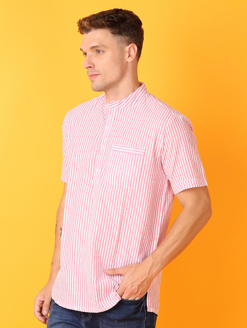 men mandarin neck striped short kurta - 21073974 -  Standard Image - 1