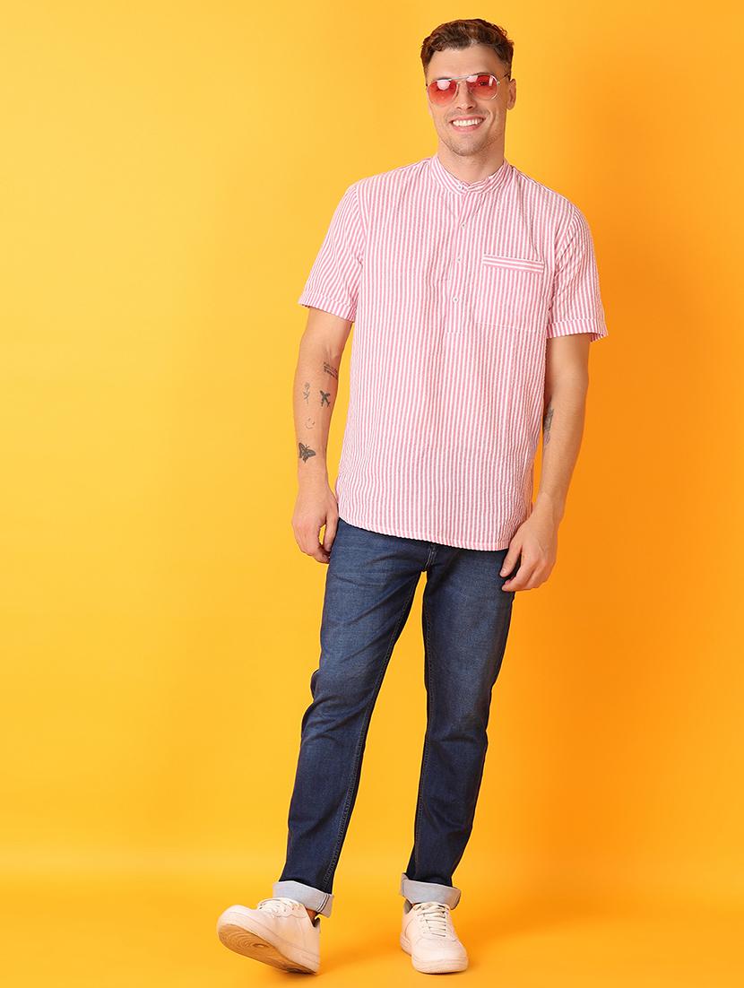 men mandarin neck striped short kurta - 21073974 - Standard Image - 4