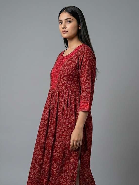 women printed three quarter sleeve kurta - 21074330 -  Standard Image - 1