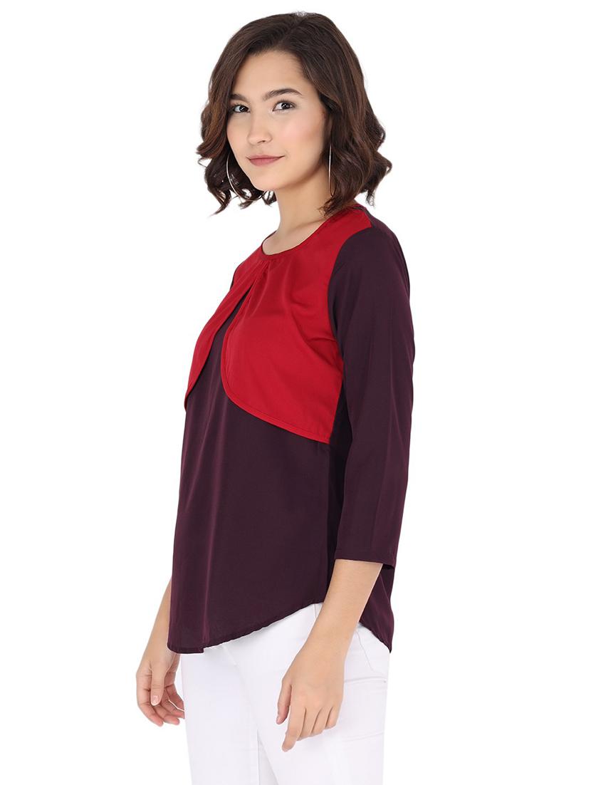 women purple colourblocked detailed regular top - 21074446 - Standard Image - 1
