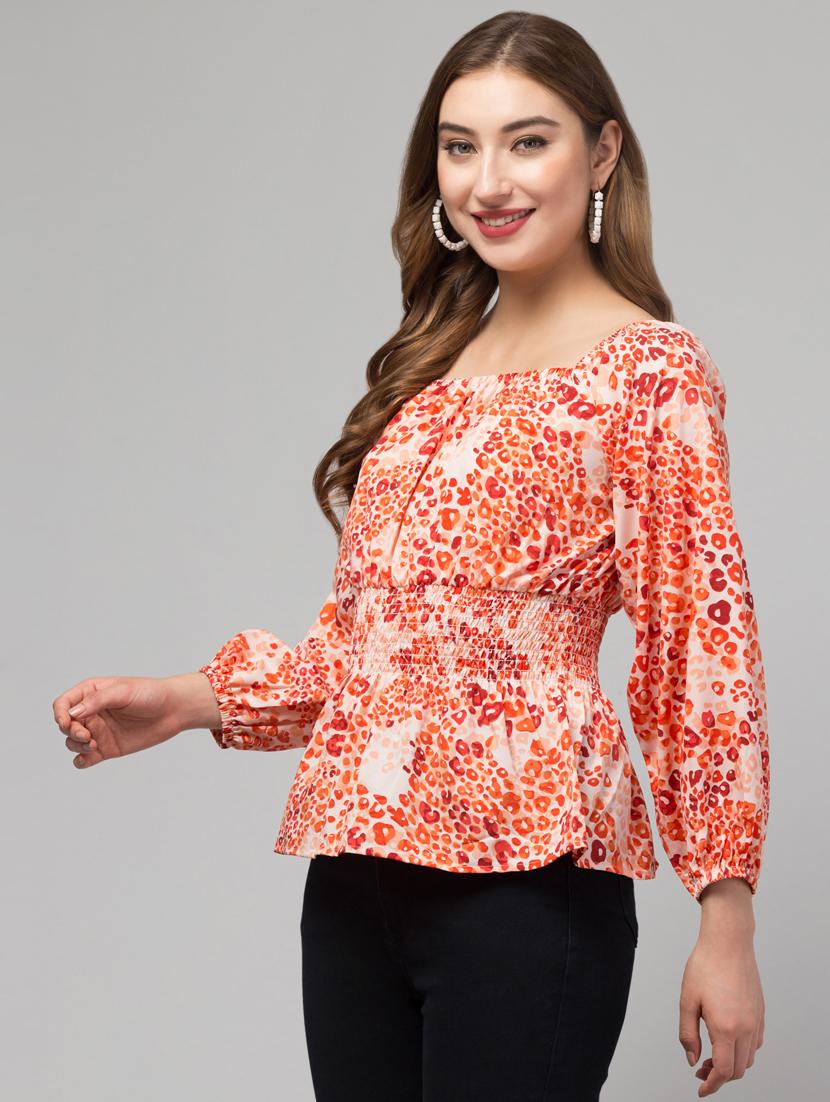 women orange printed peplum top - 21074448 -  Standard Image - 1