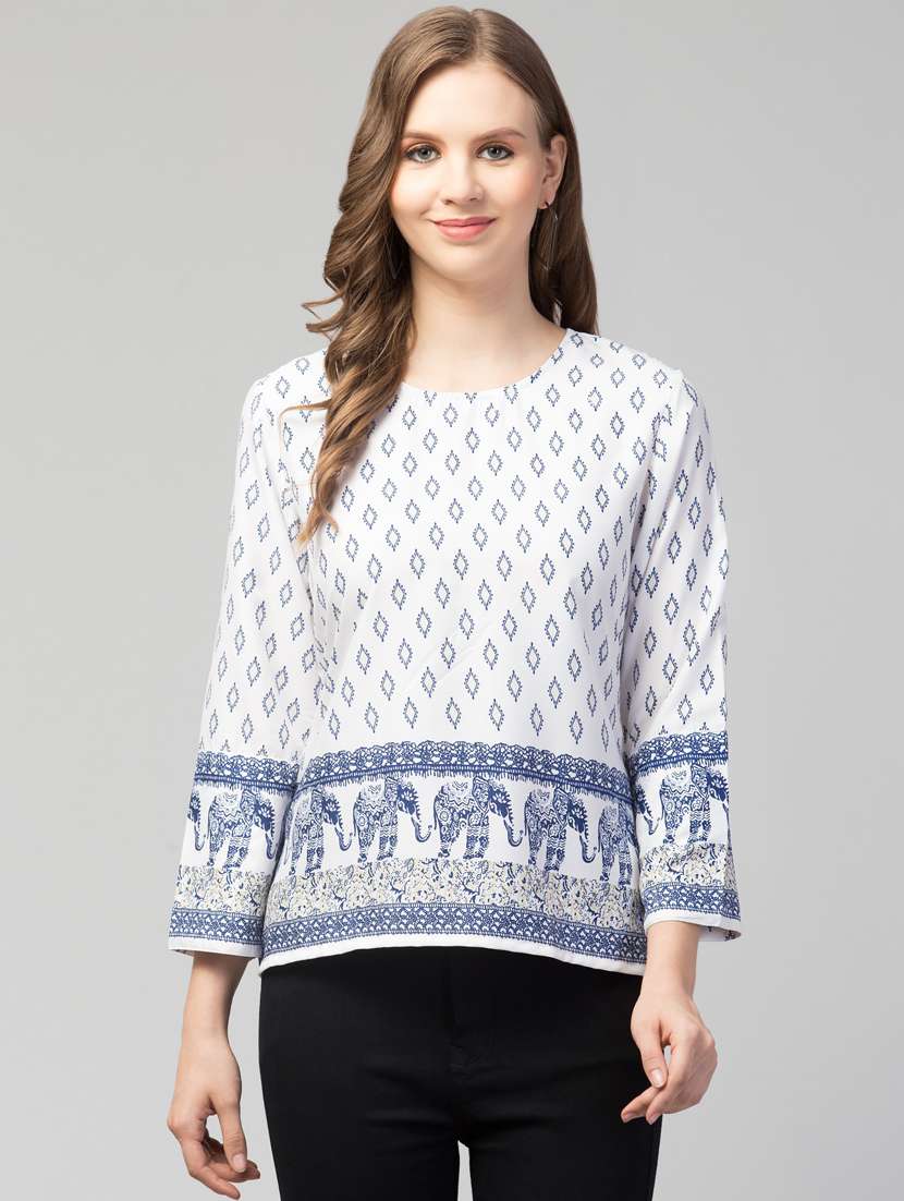 women white printed detailed regular top