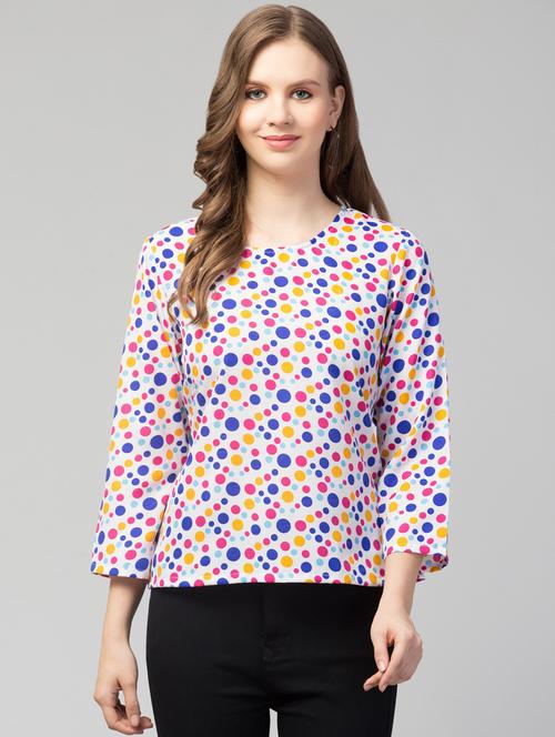 women white polka dots printed regular top - 21074456 -  Standard Image - 0