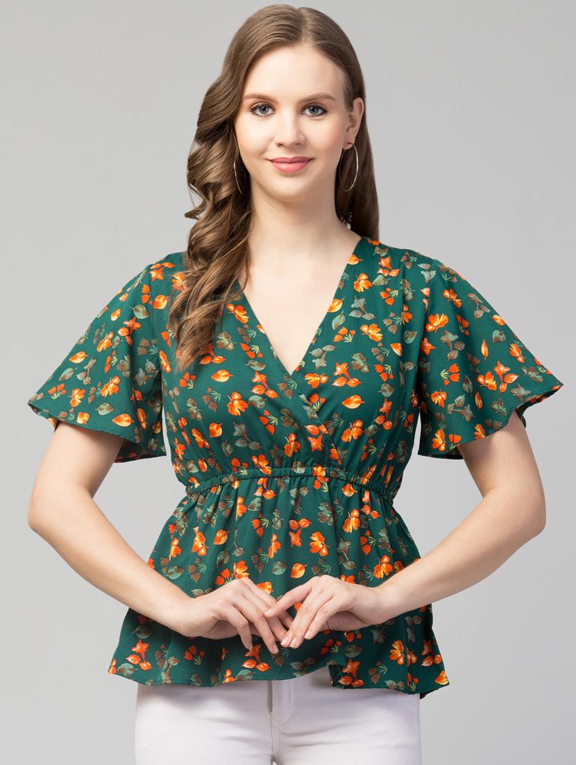 women green floral printed peplum top - 21074465 - Zoom Image - 0