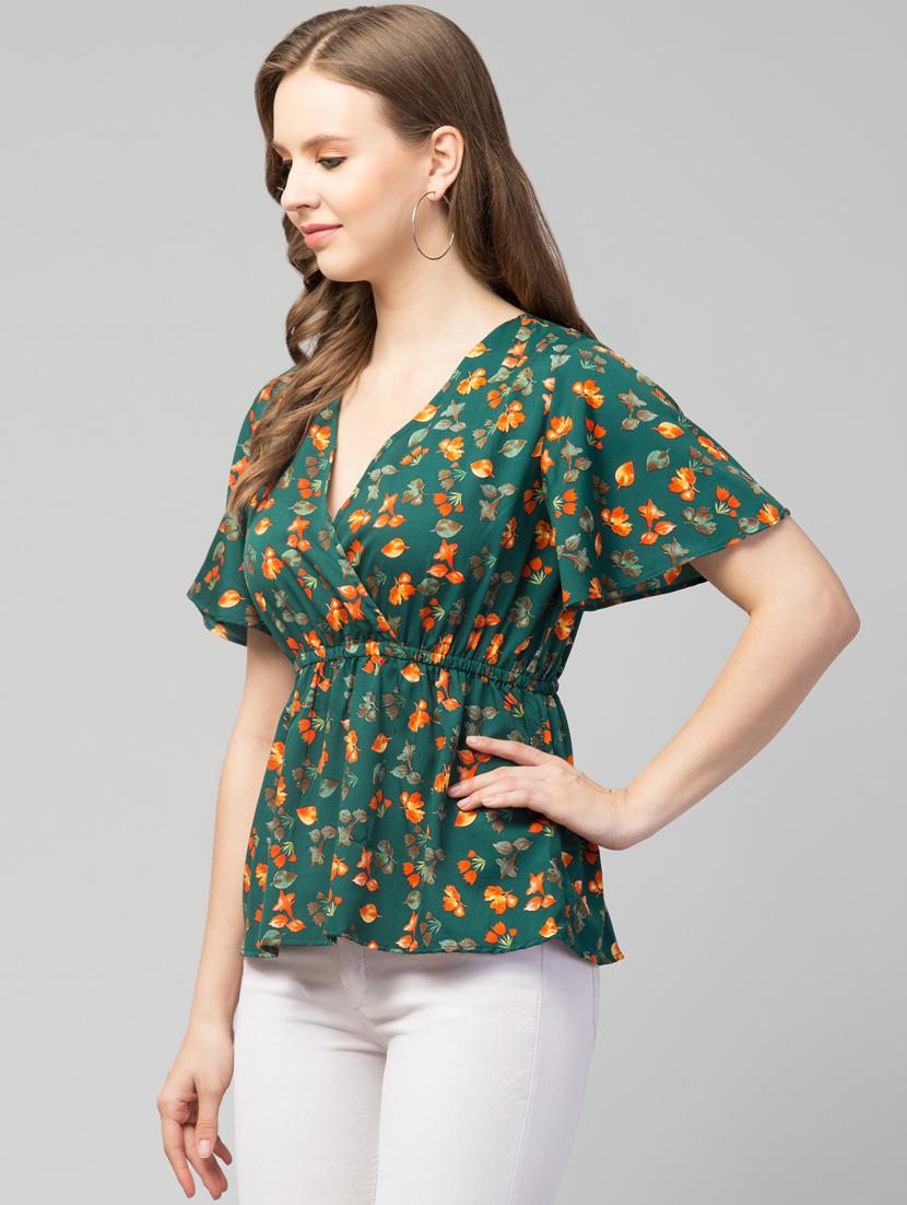 women green floral printed peplum top - 21074465 - Standard Image - 1