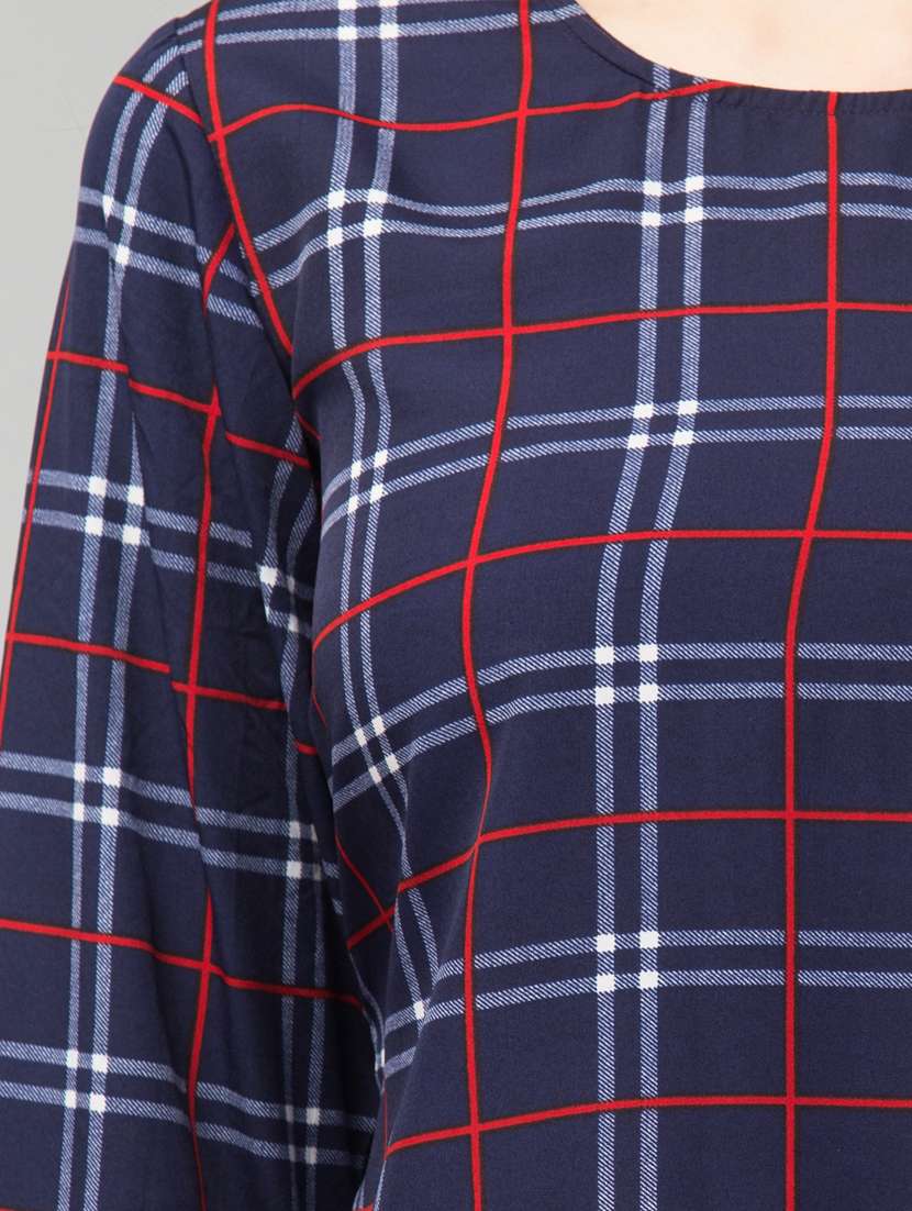 women navy blue checked printed regular top - 21074466 -  Standard Image - 4