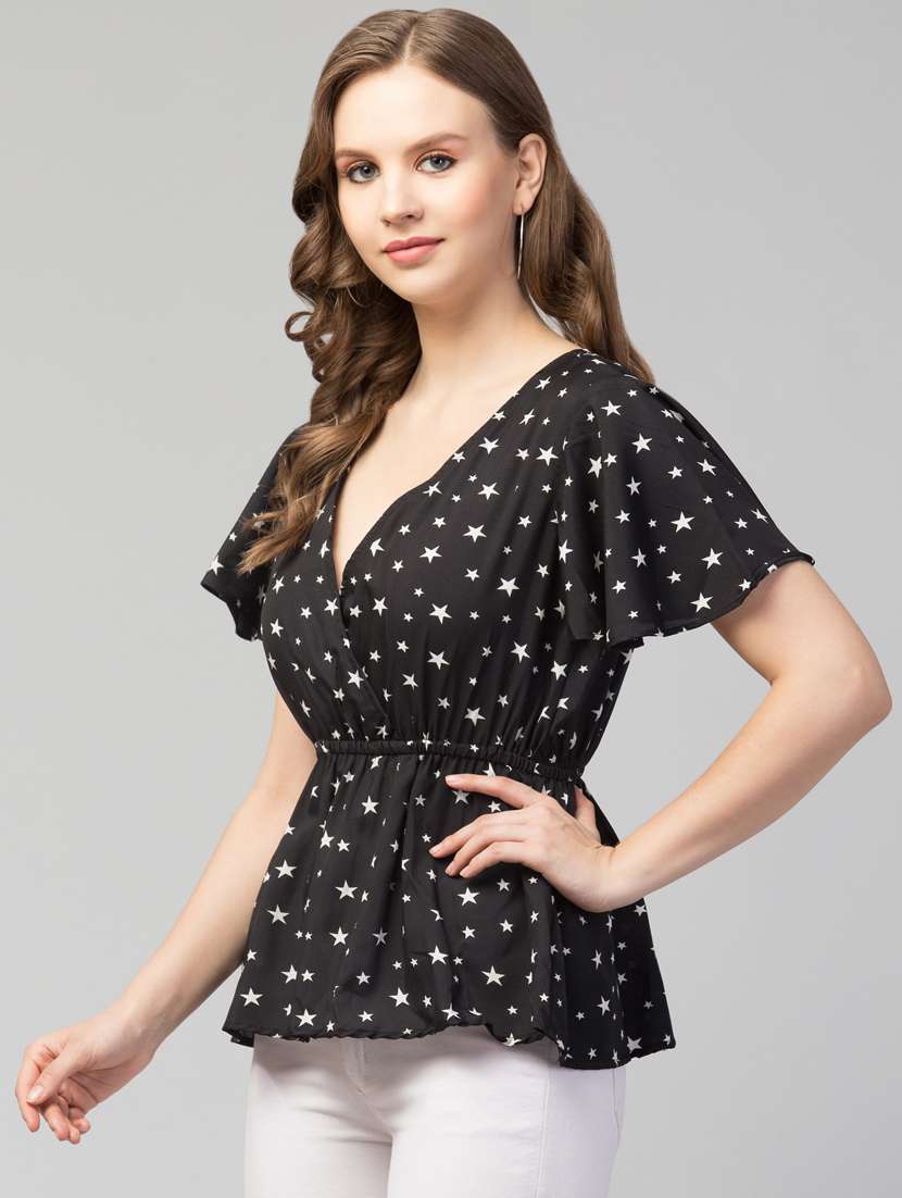 women black printed peplum top - 21074468 -  Standard Image - 1