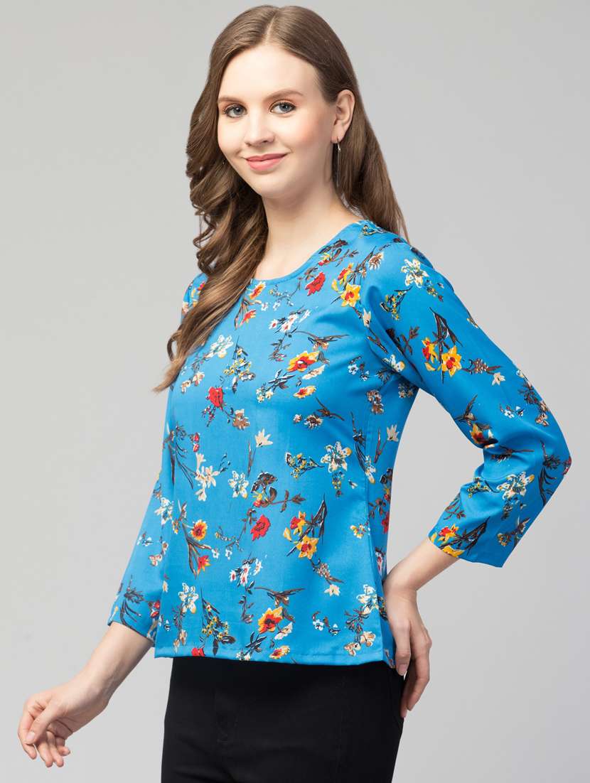 women blue  floral printed regular top - 21074469 -  Standard Image - 1