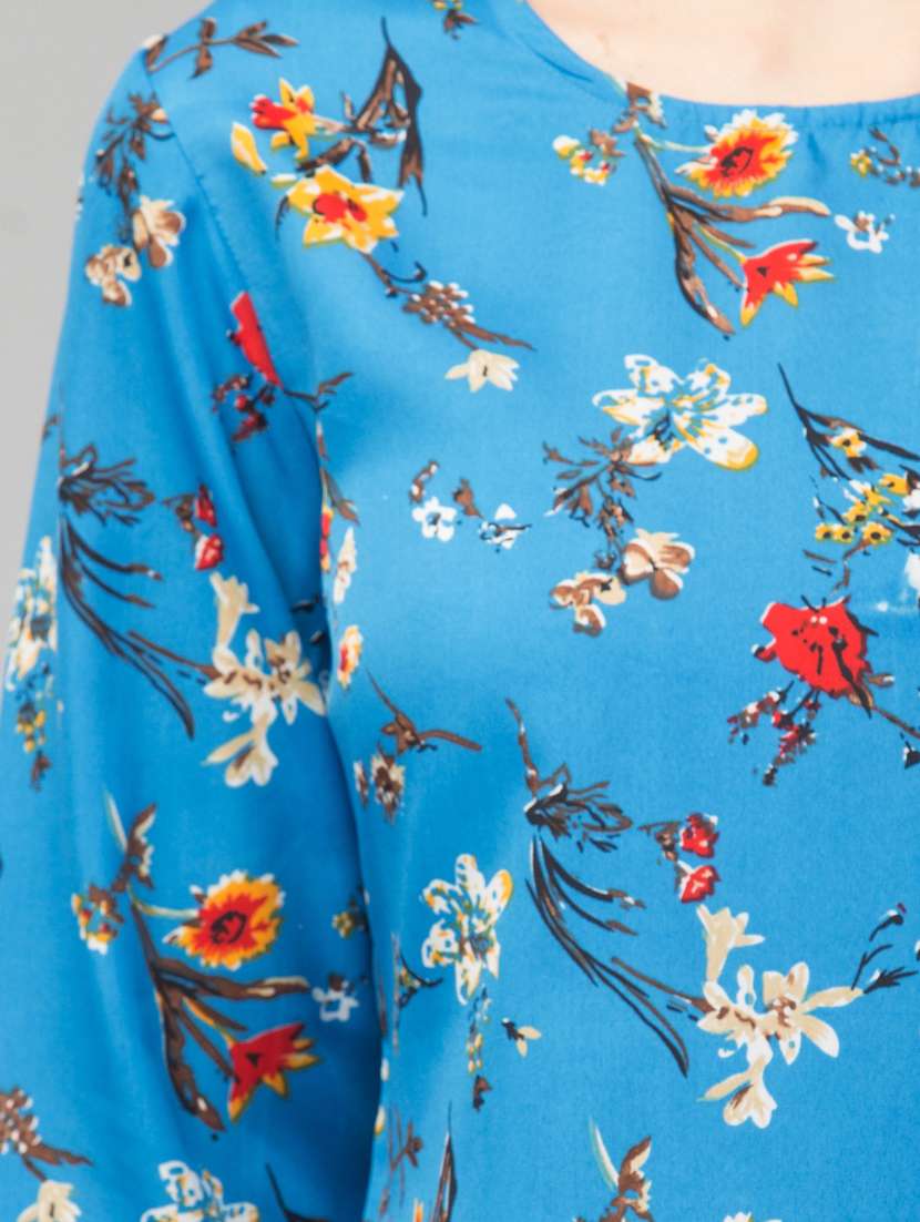 women blue  floral printed regular top - 21074469 -  Standard Image - 4