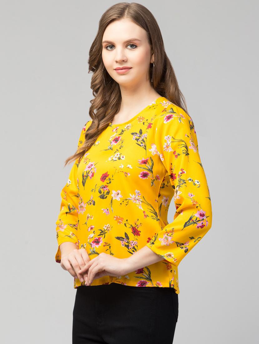 women yellow floral printed regular top - 21074471 - Standard Image - 1