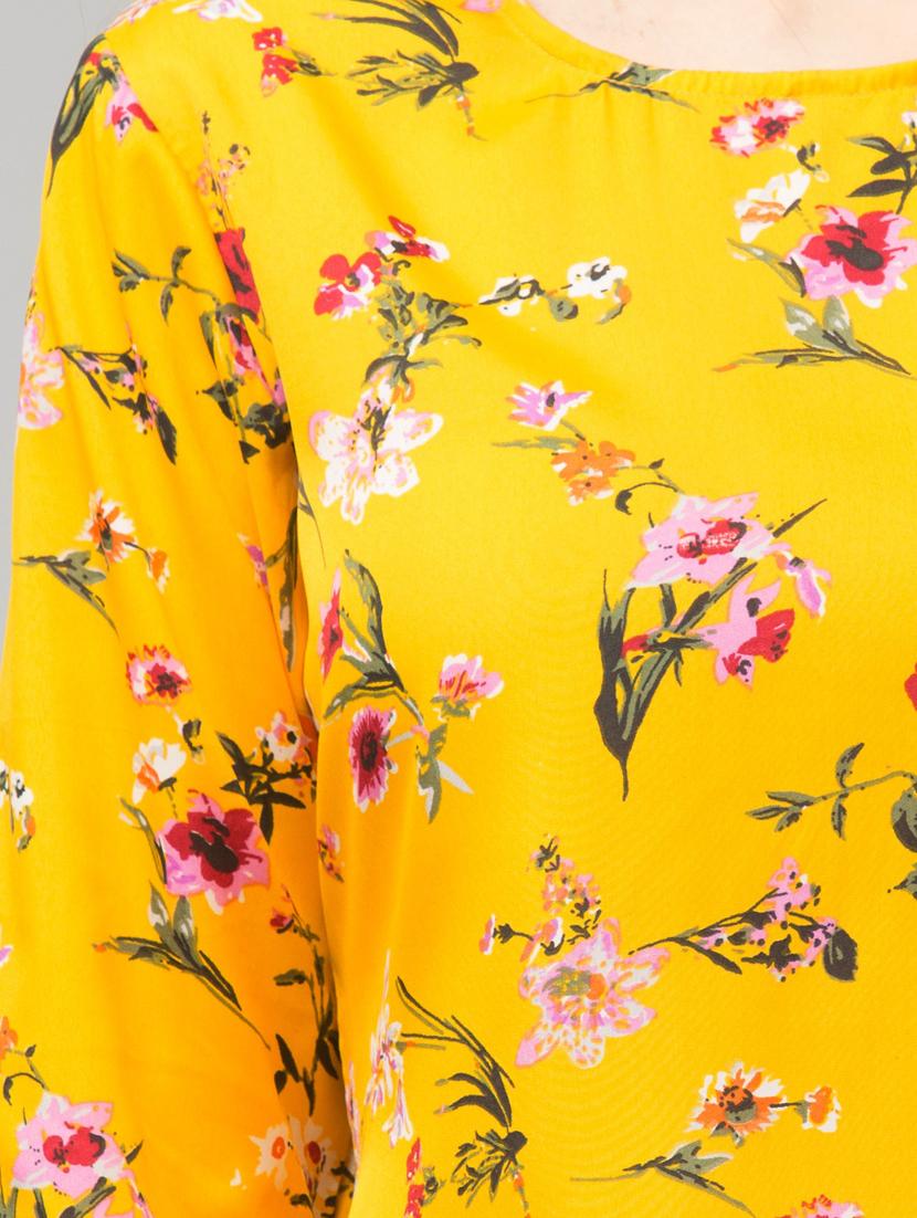 women yellow floral printed regular top - 21074471 - Standard Image - 4