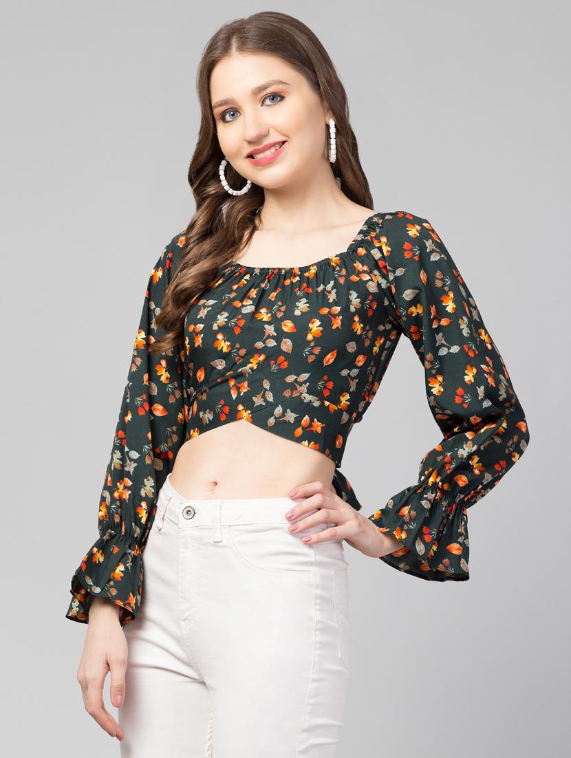 women green floral printed crop top - 21074475 -  Standard Image - 1