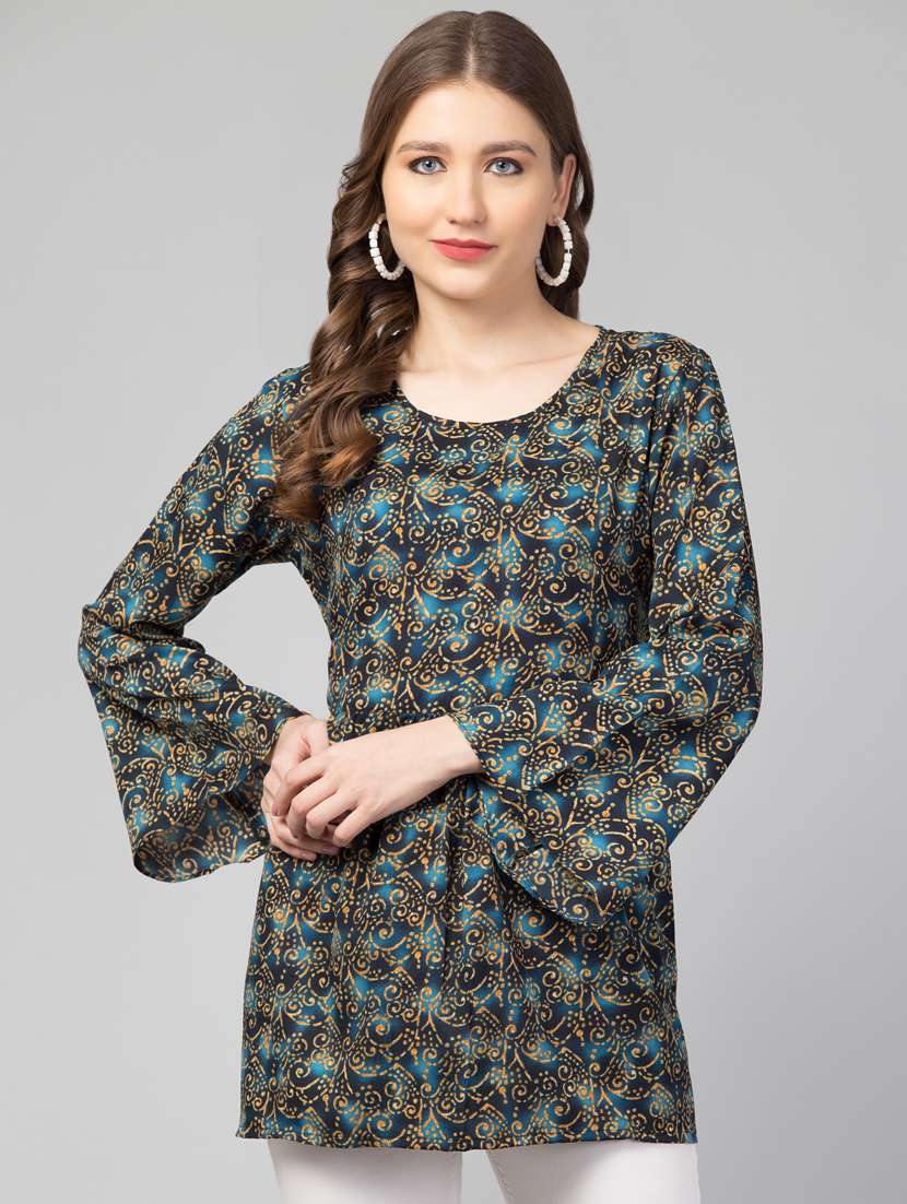 women navy blue printed kurti