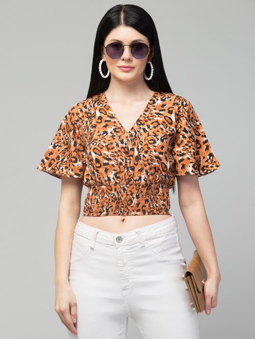 women brown printed detailed crop top - 21074493 -  Standard Image - 0