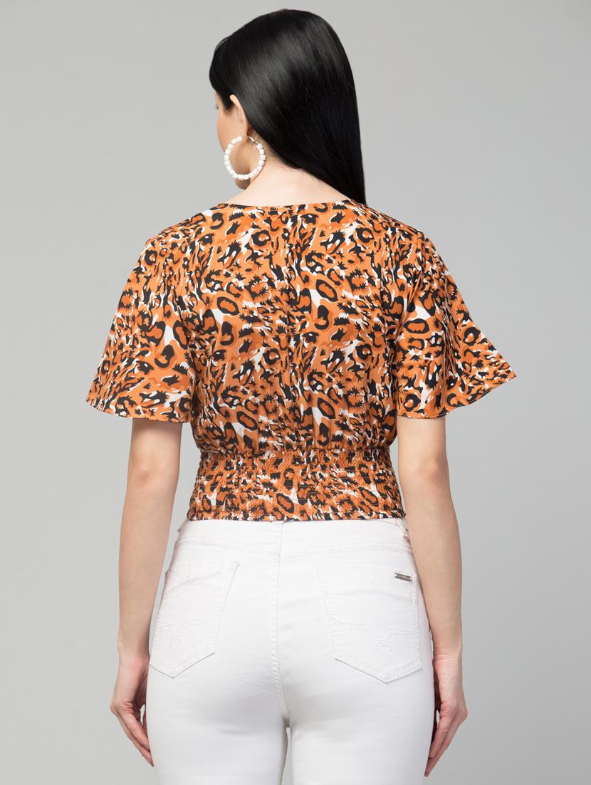 women brown printed detailed crop top - 21074493 -  Standard Image - 1