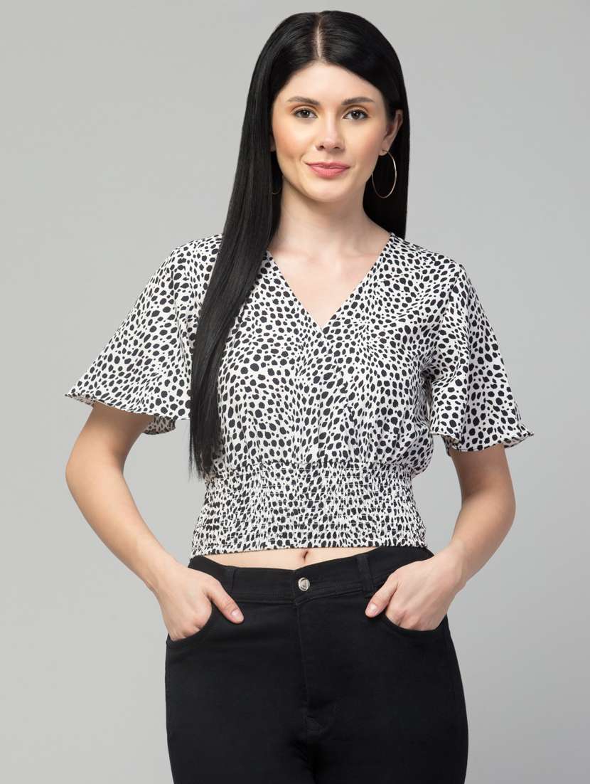 women white printed detailed crop top - 21074496 -  Standard Image - 1