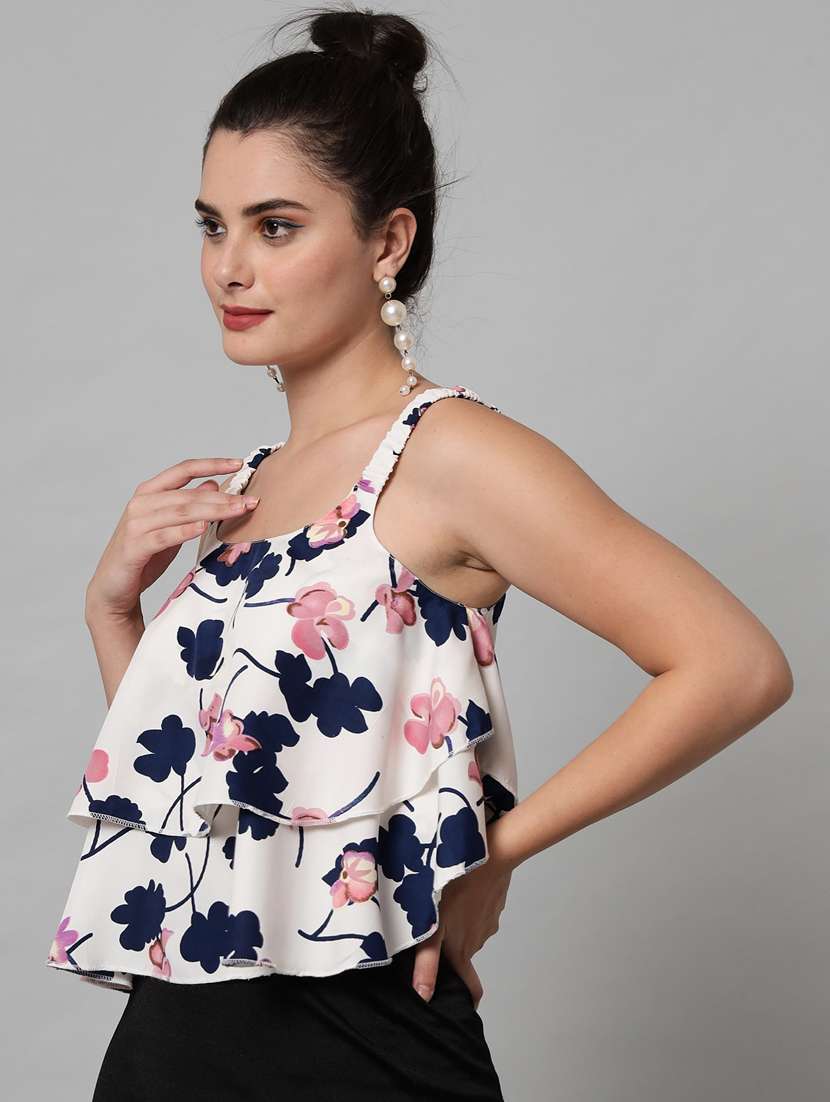 white floral printed casual top - 21074497 -  Standard Image - 1