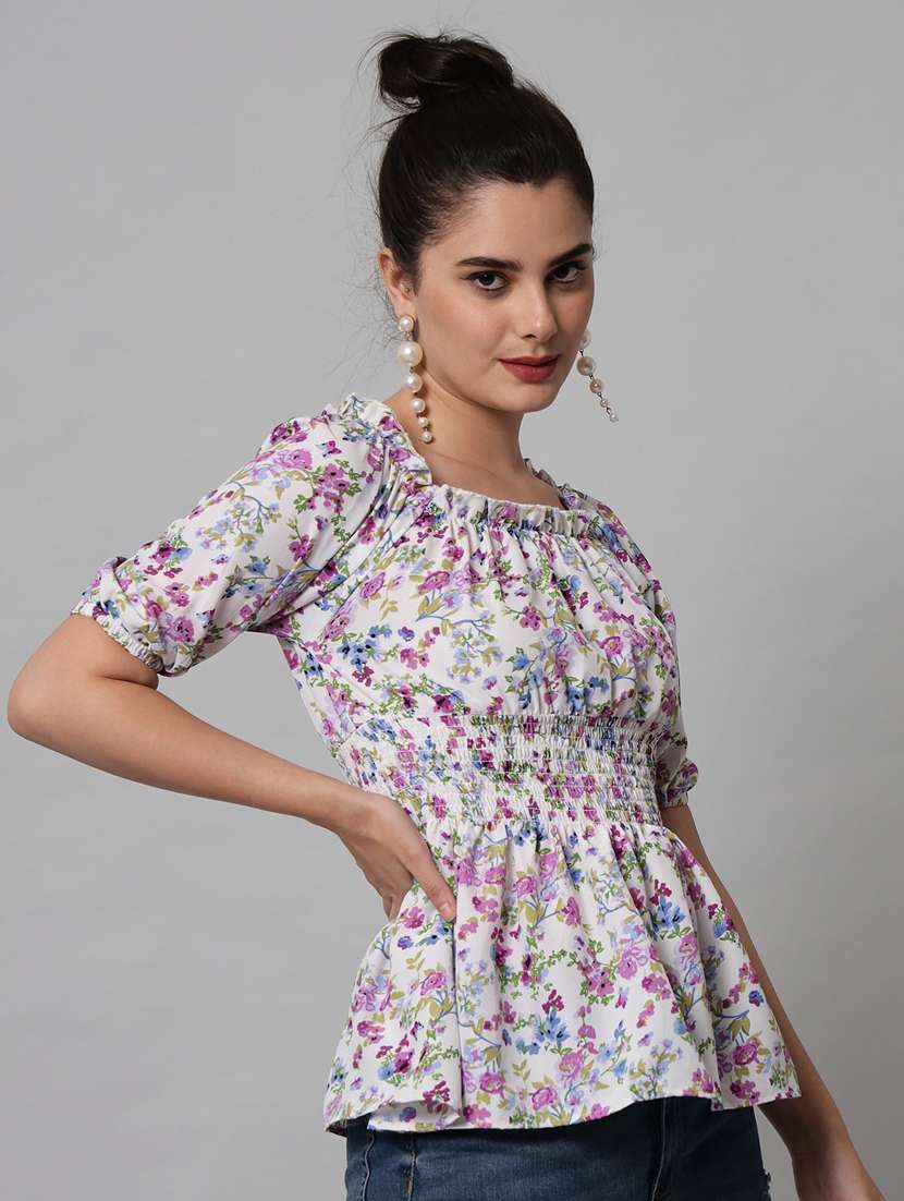 women white floral printed peplum top - 21074498 - Standard Image - 1