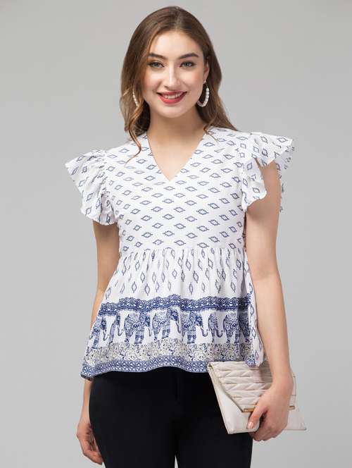 Women White Printed Casual Top