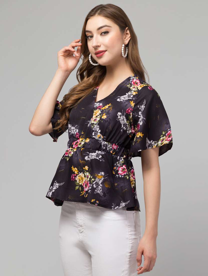 women black floral printed peplum top - 21074511 -  Standard Image - 1
