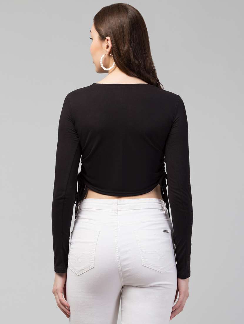 women black chest printed crop top - 21074524 -  Standard Image - 1