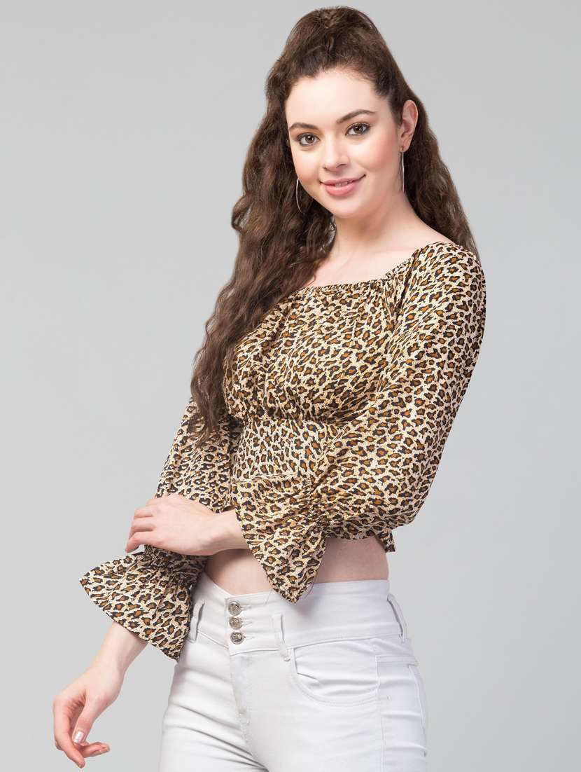 women brown printed crop top - 21074530 -  Standard Image - 1