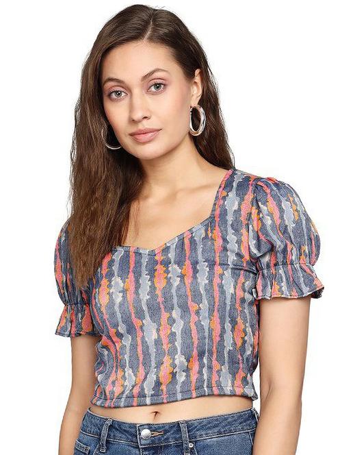 women blue tie & dye printed detailed crop top - 21074535 -  Standard Image - 0