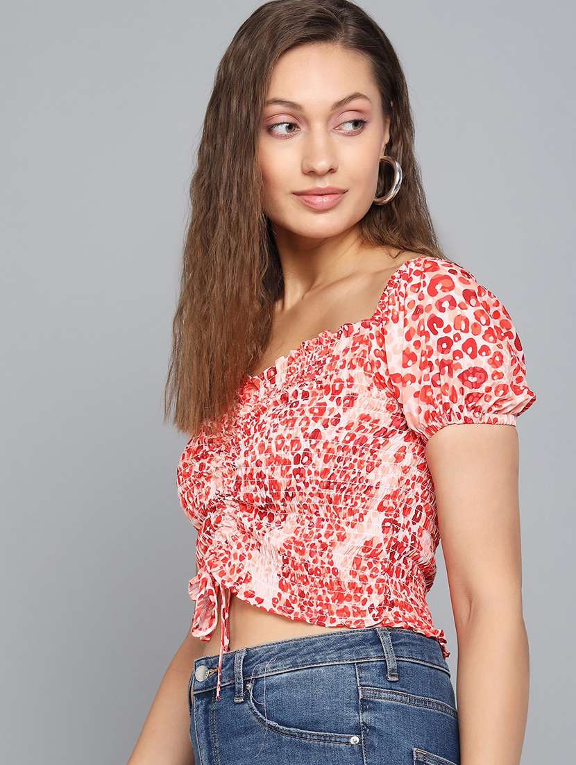 women red printed detailed crop top - 21074536 -  Standard Image - 1