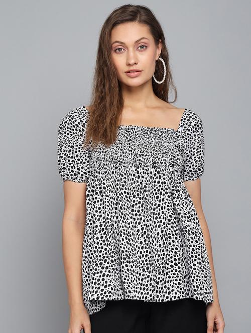women white printed smocked detailed top - 21074537 -  Standard Image - 0