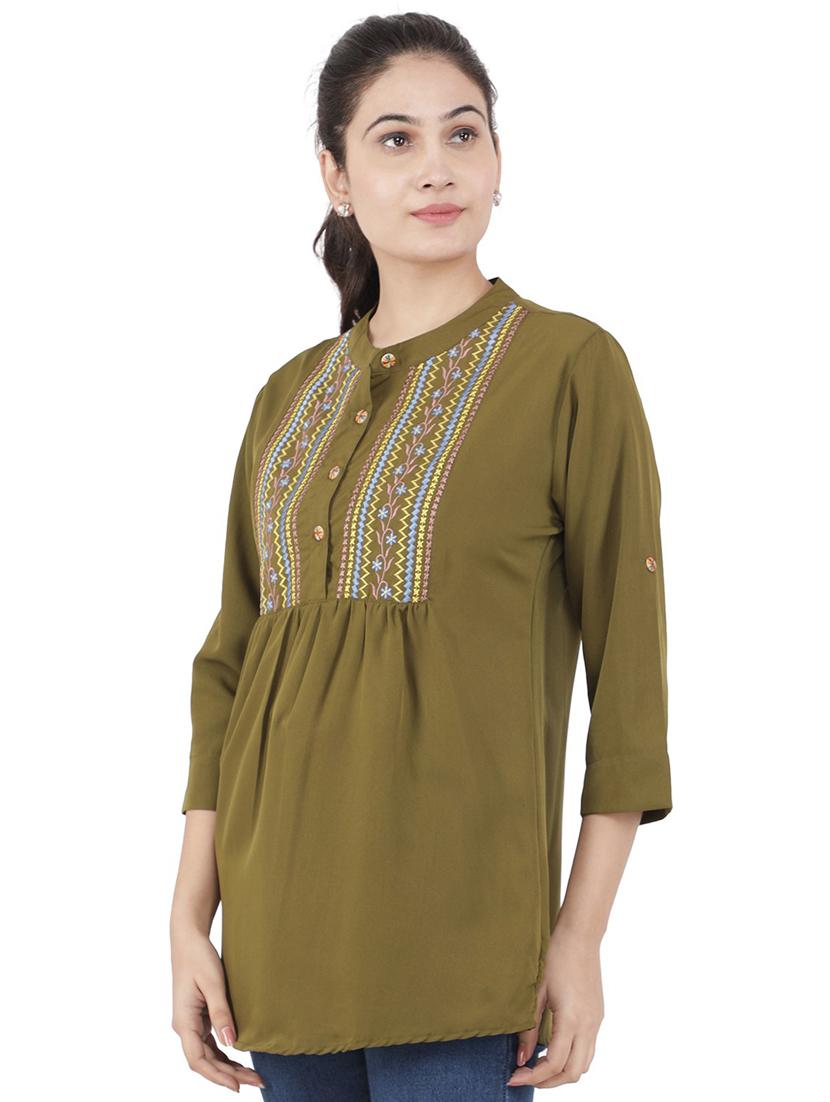 women green embroidered detailed regular top - 21074542 - Standard Image - 1