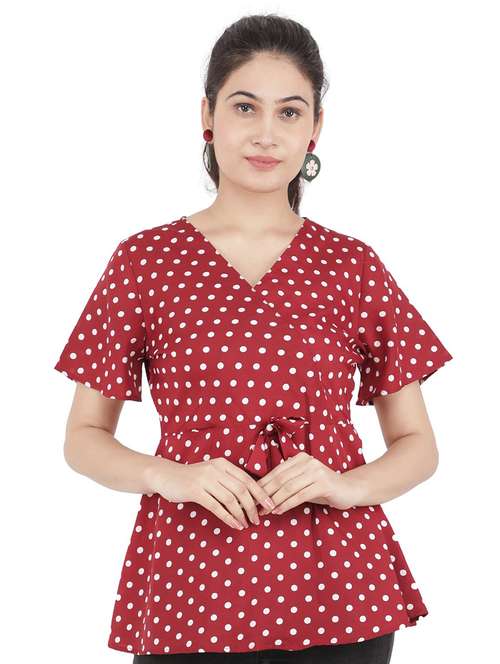 women red polka dots printed peplum top - 21074546 -  Standard Image - 0