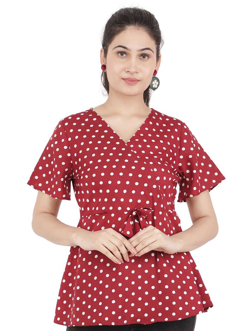 women red polka dots printed peplum top - 21074546 -  Zoom Image - 0