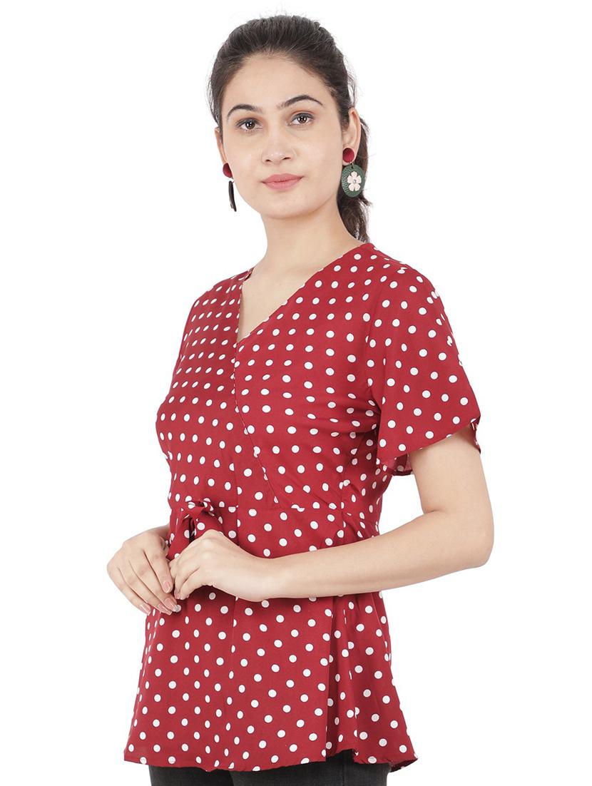 women red polka dots printed peplum top - 21074546 - Standard Image - 1