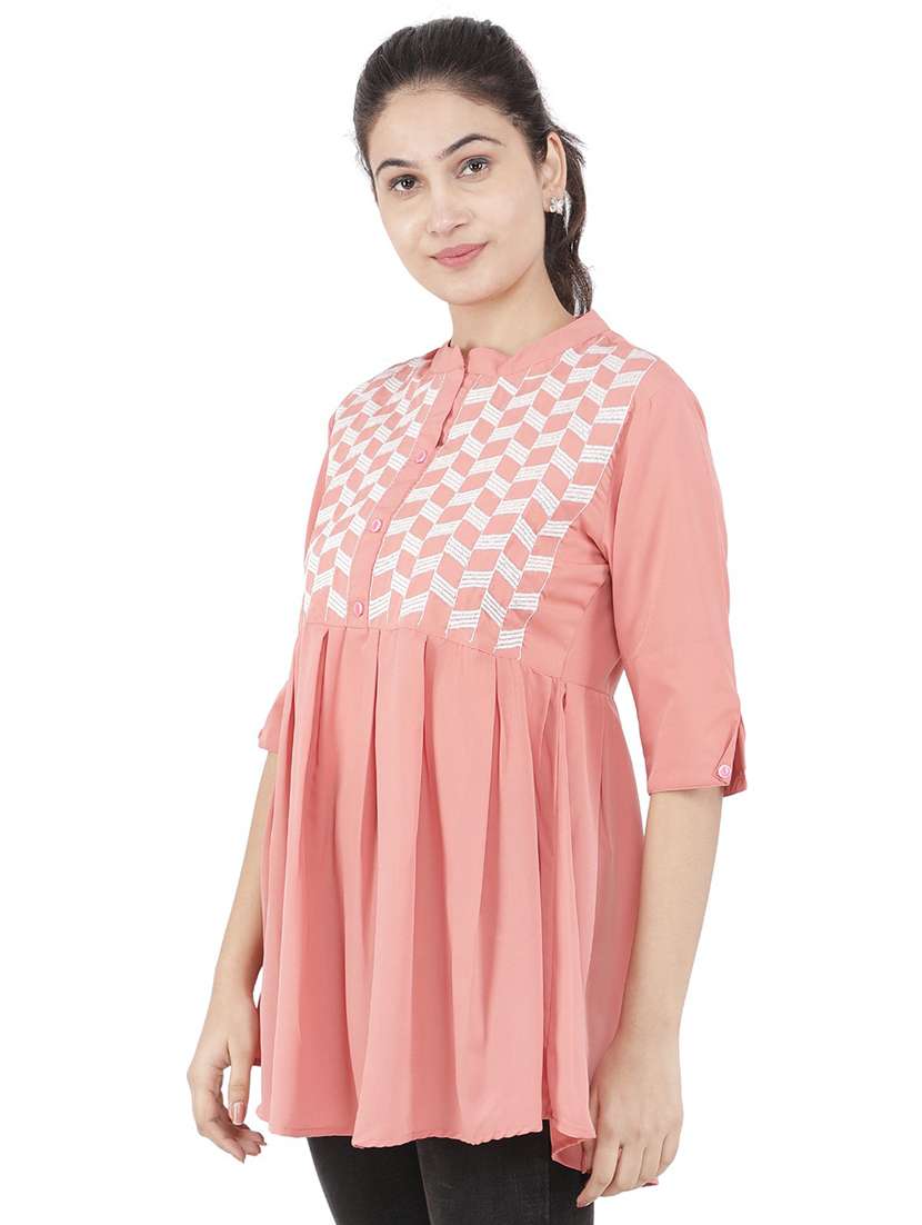 women peach embroidered detailed kurti - 21074547 -  Standard Image - 1