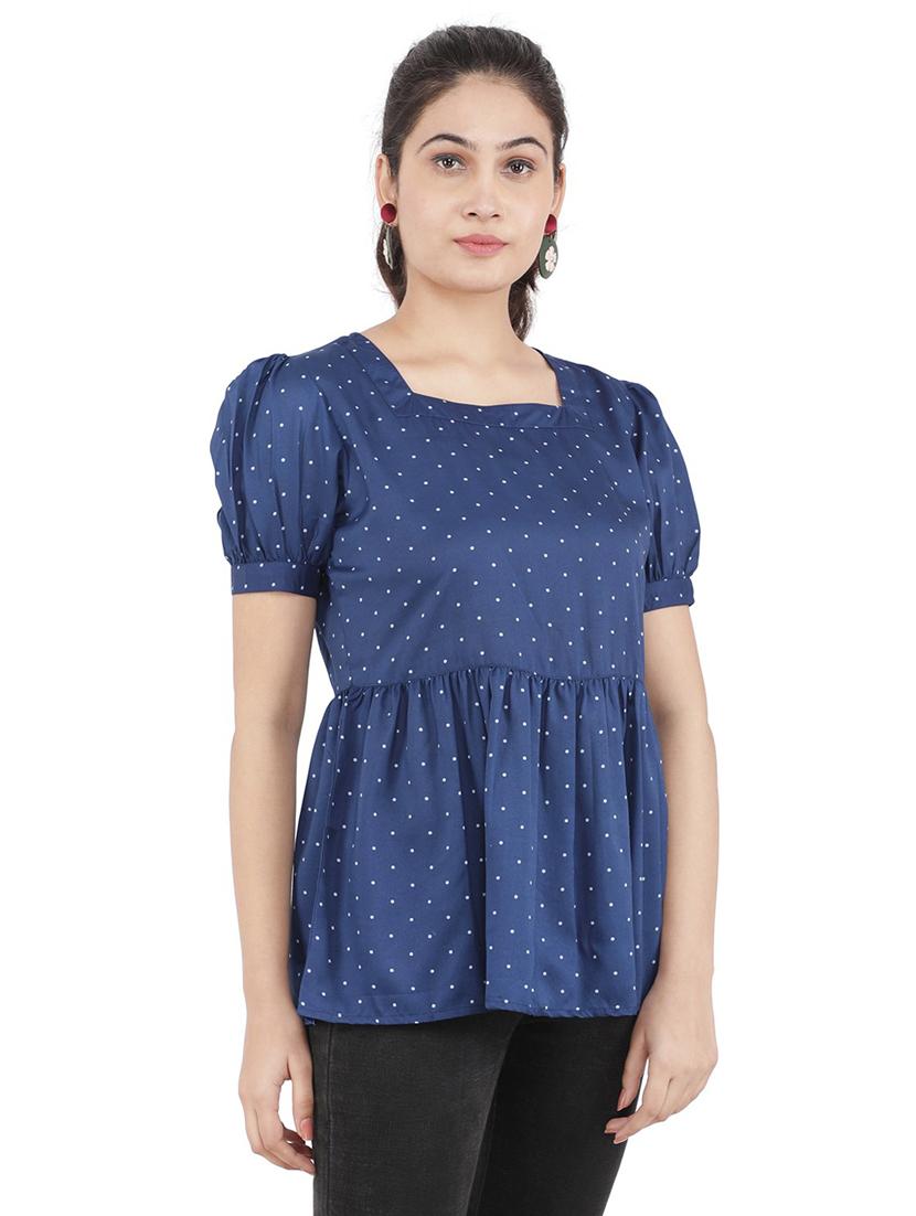women navy blue printed peplum top - 21074548 -  Standard Image - 1