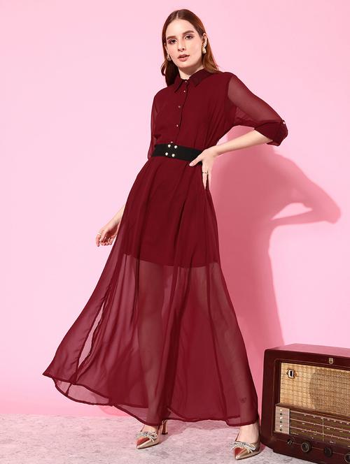 maroon georgette aline dress - 21074735 - Standard Image - 0