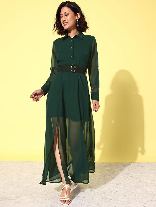 green georgette aline dress - 21074736 -  Standard Image - 0