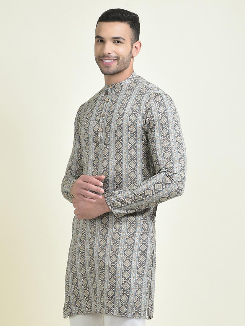 men mandarin neck printed long kurta - 21074955 - Standard Image - 1