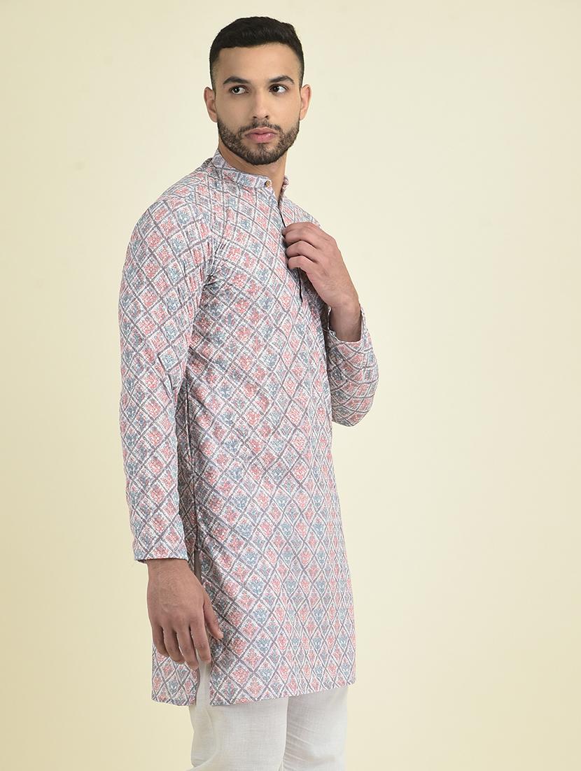 men mandarin neck self design long kurta - 21075006 - Standard Image - 1