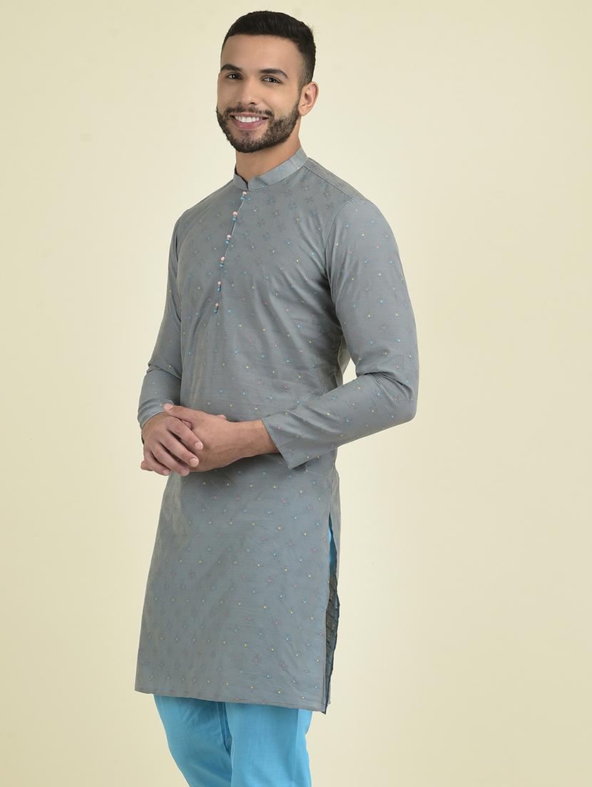 men mandarin neck self design long kurta - 21075014 - Standard Image - 1