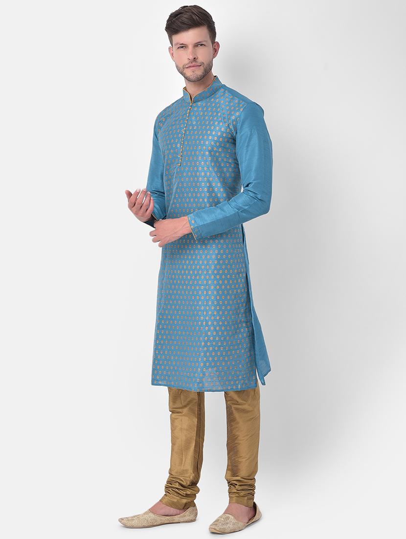 men printed silk long sleeve kurta - 21075471 -  Standard Image - 1