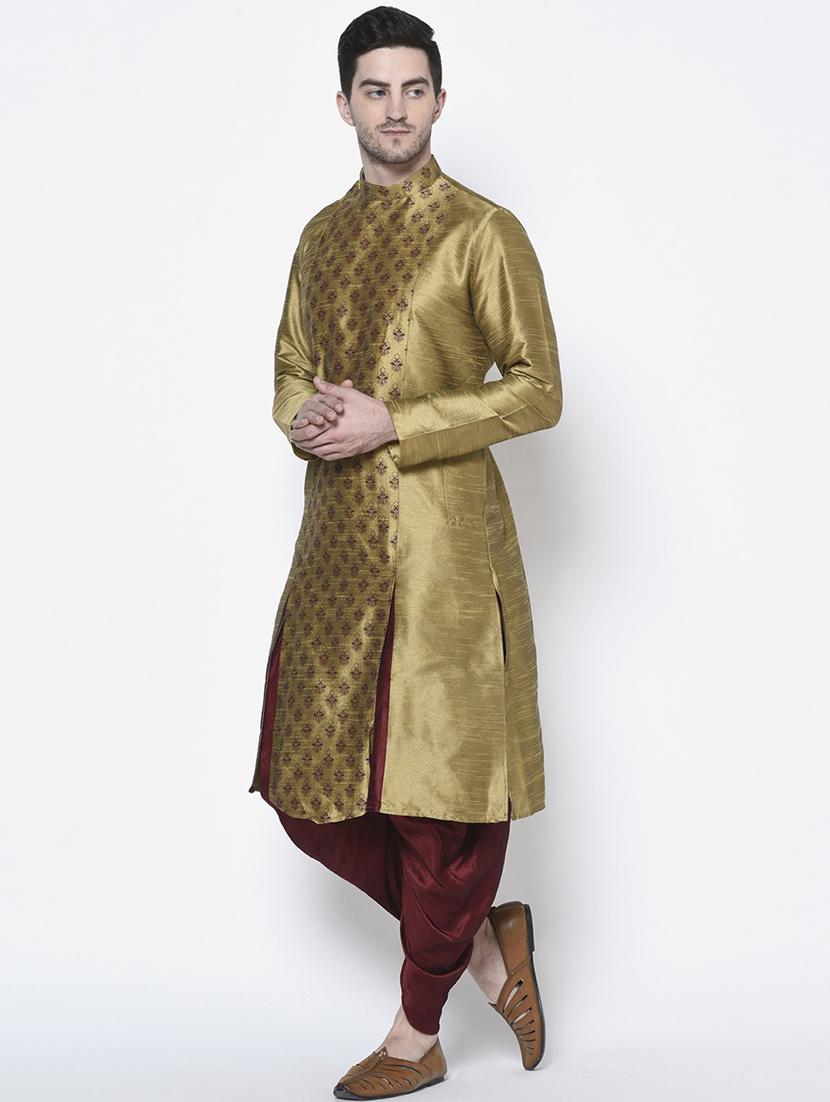 men overlap neck printed long kurta - 21075536 - Standard Image - 1